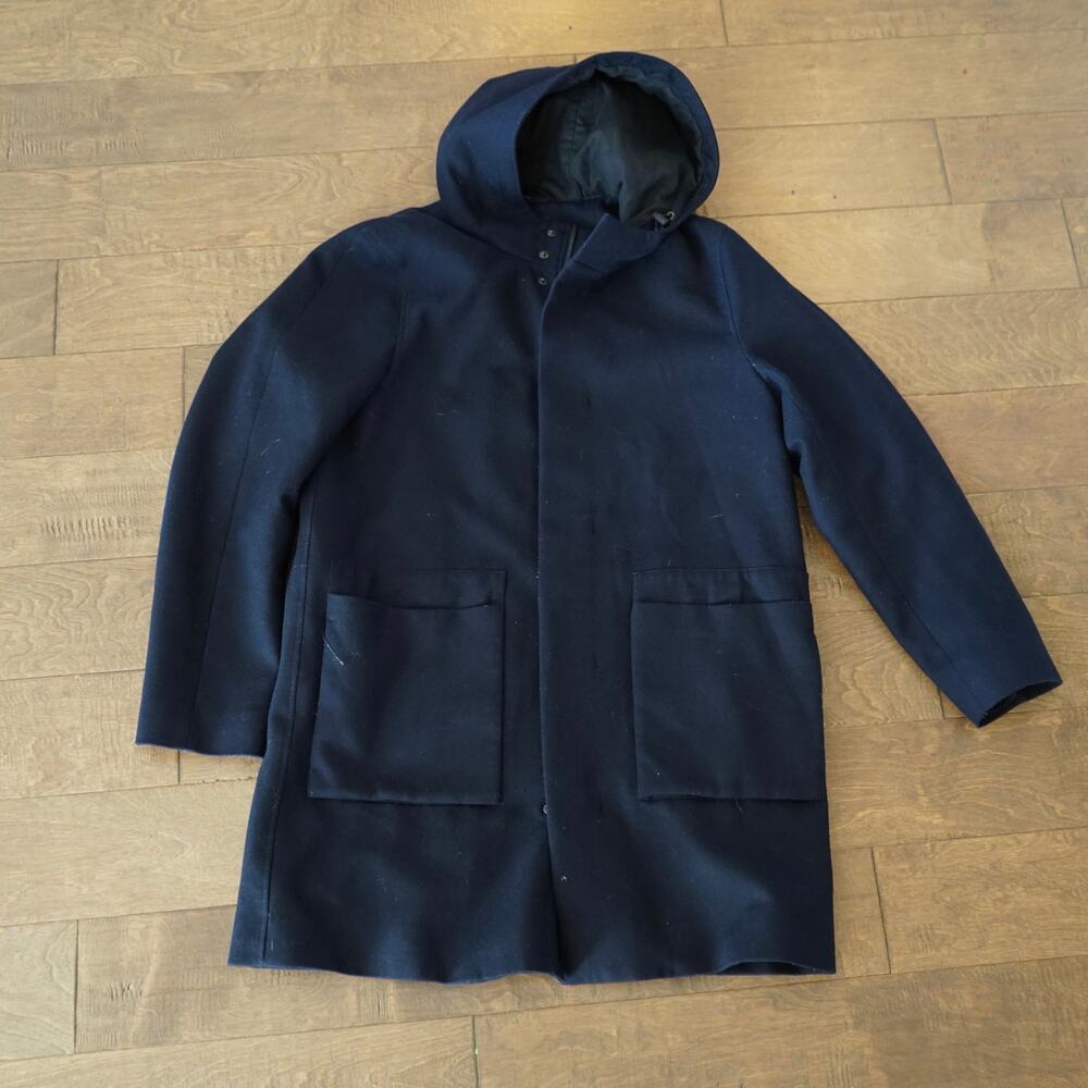 COS Wool/Cashmere Regular Fit Hooded Coat Navy Mens Size 40R